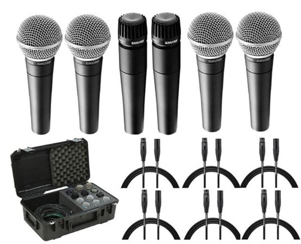 Shure 4 SM58 and 2 SM57 Mic Pack With 6 Cables and Microphone Case